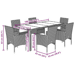 vidaXL Ensemble à manger de jardin et coussins 7 pcs gris rotin verre pas cher