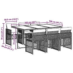 vidaXL Ensemble à manger de jardin et coussins 7 pcs gris clair rotin pas cher