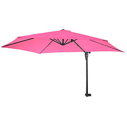 Decoshop26 Parasol mural pour balcon terrasse avec mât inclinable 3m polyester aluminium/acier 9kg couleur rose 04_0005637