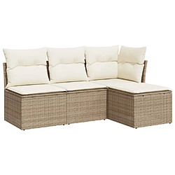 vidaXL Salon de jardin avec coussins 4 pcs beige résine tressée