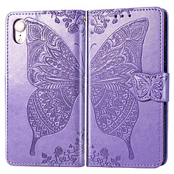 Wewoo Housse Coque Étui en cuir à rabat horizontal Butterfly Love Flowers gaufrage pour iPhone XRavec supportlogements cartesportefeuille et lanière violet clair