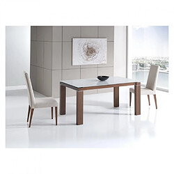 Inside 75 Table repas extensible ARMONIA 6 couverts 120/190x90cm pieds noyer plateau verre blanc