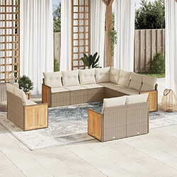 Maison Chic Salon de jardin 11 pcs avec coussins | Ensemble de Table et chaises | Mobilier d'Extérieur beige résine tressée -GKD89523