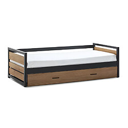 Acheter Vente-Unique Lit gigogne industriel BOSTON - 2 x 90 x 190 cm - MDF, Pin et métal - Coloris : Noyer et anthracite + Matelas