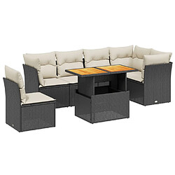 vidaXL Salon de jardin 7 pcs avec coussins noir résine tressée