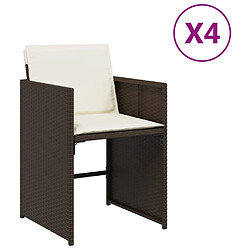 vidaXL Chaises de jardin avec coussins lot de 4 marron résine tressée