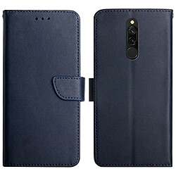 Etui en cuir véritable texture nappa avec support bleu pour votre Xiaomi Redmi 8/8A