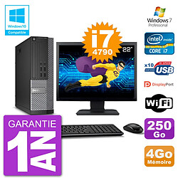 PC Dell 7020 SFF Ecran 22" Intel i7-4790 RAM 4Go Disque 250Go Graveur DVD Wifi W7 - Occasion