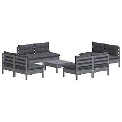 Avis Maison Chic Ensemble Tables et chaises d'extérieur 9 pcs avec coussins,Salon de jardin anthracite bois de pin -GKD476704