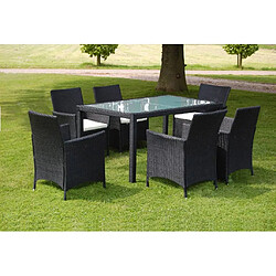 Maison Chic Mobilier à dîner 7 pcs de jardin avec coussins - Ensemble table et chaises d'extérieur - Salon/Mobilier de jardin classique Résine tressée Noir -MN47218