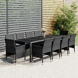 Maison Chic Mobilier à dîner 11 pcs de jardin - Ensemble table et chaises d'extérieur - Salon/Mobilier de jardin classique Résine tressée Gris -MN28076