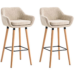 Decoshop26 Lot de 2 tabourets de bar design et confortable en tissu crème avec accoudoirs et repose-pieds 10_0000275