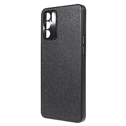 Coque en TPU + cuir véritable texture litchi, antichoc, noir pour votre Oppo Reno6 5G