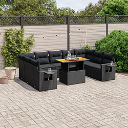 vidaXL Salon de jardin 10 pcs avec coussins noir résine tressée