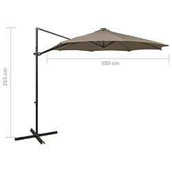 vidaXL Parasol de jardin en porte-à-faux et mât et lumières LED taupe pas cher