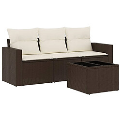 vidaXL Salon de jardin 4 pcs avec coussins marron résine tressée