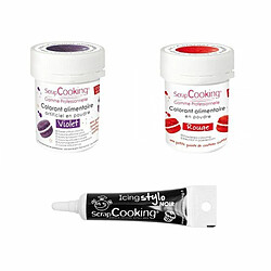 Scrapcooking 2 colorants alimentaires rouge-violet + Stylo glaçage noir