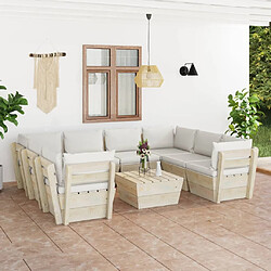 vidaXL Salon de jardin palette 9 pcs avec coussins bois d'épicéa