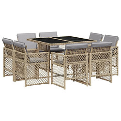 vidaXL Ensemble à manger de jardin et coussins 9 pcs mélange beige