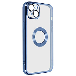 Avizar Coque iPhone 14 Plus Souple Bloc Caméra Couvert Transparent Contour bleu Chromé