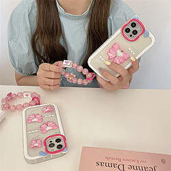 GUPBOO Étui pour iPhone12 Love bow fille téléphone portable cas fille rose chaîne de perles