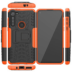 Coque en TPU modèle de pneu cool hybride avec béquille noir/orange pour votre Motorola Moto G8 Power