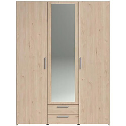 Acheter PARISOT Armoire VARIA - Décor chene - 3 portes + 2 tiroirs + miroir - L 150 x H 200 x 51 cm