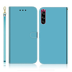 Wewoo Housse Coque Etui à rabat horizontal en surface miroir avec pour Sony Xperia 5 et fentes cartesporte-monnaie et lanière Bleu