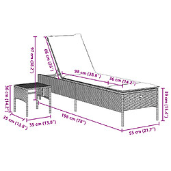 vidaXL Chaise longue avec table et coussin marron résine tressée pas cher