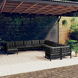 Maison Chic Salon de jardin 11pcs + coussins - Mobilier/Meubles de jardin - Table et chaises d'extérieur Noir Bois de pin -MN52263