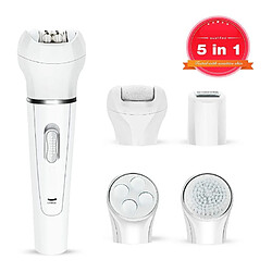 Chrono 5-en-1 Épilateur électrique Bikini Trimmer Wet and Dry Rechargeable Lady Shaver Epilator Facial Massage Tool Kit, blanc