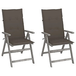 Maison Chic Lot de 2 Chaises inclinables de jardin avec coussins | chaises d'extérieur | Fauteuil Relax Bois d'acacia -GKD53044