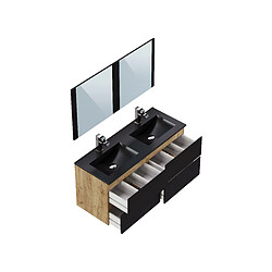 Avis Pegane Meuble salle de bain 120cm coloris Chêne et noir - Longueur 122 x Profondeur 46 x Hauteur 57 cm