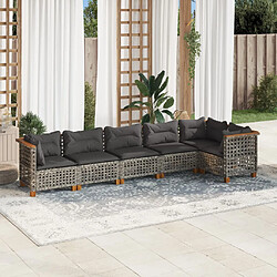 vidaXL Salon de jardin 6 pcs avec coussins gris résine tressée