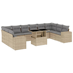 vidaXL Salon de jardin 11 pcs avec coussins beige résine tressée