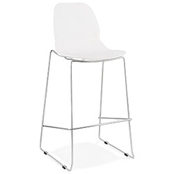 Alterego Tabouret de bar design empilable 'BERLIN' blanc avec pied en métal chromé