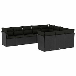 Maison Chic Salon de jardin 10 pcs avec coussins | Ensemble de Table et chaises | Mobilier d'Extérieur noir résine tressée -GKD40422