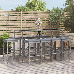 Maison Chic Ensemble de bar de jardin 11 pcs et coussins,Table + chaises + coussins de jardin gris poly rotin -GKD378462