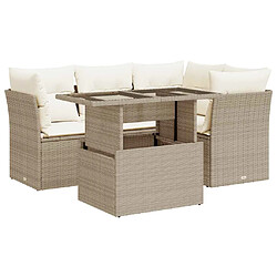 vidaXL Salon de jardin avec coussins 5 pcs beige résine tressée