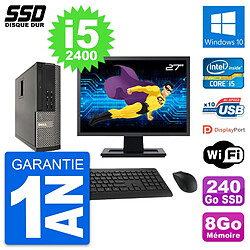 PC Dell OptiPlex 990 SFF Ecran 27" i5-2400 RAM 8Go SSD 240Go Windows 10 Wifi - Occasion