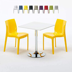 Grand Soleil Table Carrèe Blanc + 2 Chaises Colorées