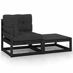 Maison Chic Salon de jardin 2 pcs avec coussins - Table et chaises d'extérieur - Mobilier/Meubles de jardin Moderne Noir Bois de pin massif -MN63344