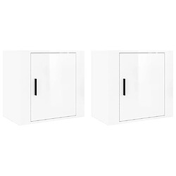 Maison Chic Lot de 2 Tables de Chevet murales - Tables de Nuit Blanc brillant 50x30x47 cm