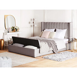 Beliani Lit double en velours gris avec banc coffre 180 x 200 cm NOYERS