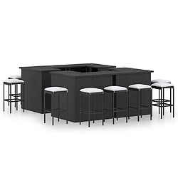 Maison Chic Ensemble de bar de jardin 16 pcs et coussins,Table + chaises + coussins d'extérieur Résine tressée Noir -GKD928708