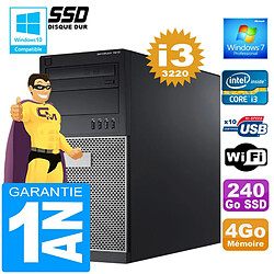 PC Tour DELL 7010 Core I3-3220 Ram 4Go Disque 240 Go SSD Graveur DVD Wifi W7 - Occasion