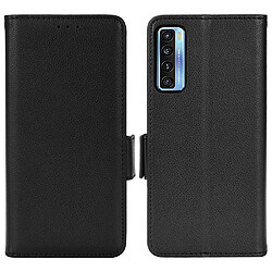 Etui en PU texture litchi, double fermeture magnétique avec support, noir pour votre TCL 20S/20 5G/20L/20L+