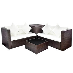 Maison Chic Salon de jardin 4 pcs + coussins - Mobilier/Meubles de jardin - Table et chaises d'extérieur Résine tressée Marron -MN71214