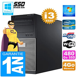 PC Tour DELL 7010 Core I3-3220 Ram 4Go Disque 480 Go SSD Graveur DVD Wifi W7 - Occasion