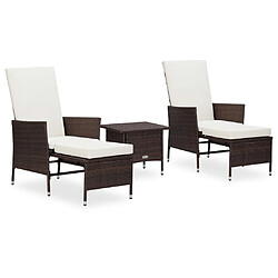 vidaXL Salon de jardin 3 pcs avec coussins Résine tressée Marron